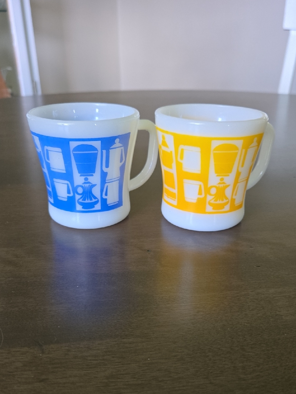 Vintage Federal Glass Kitchenaide Blue and Yellow Mugs